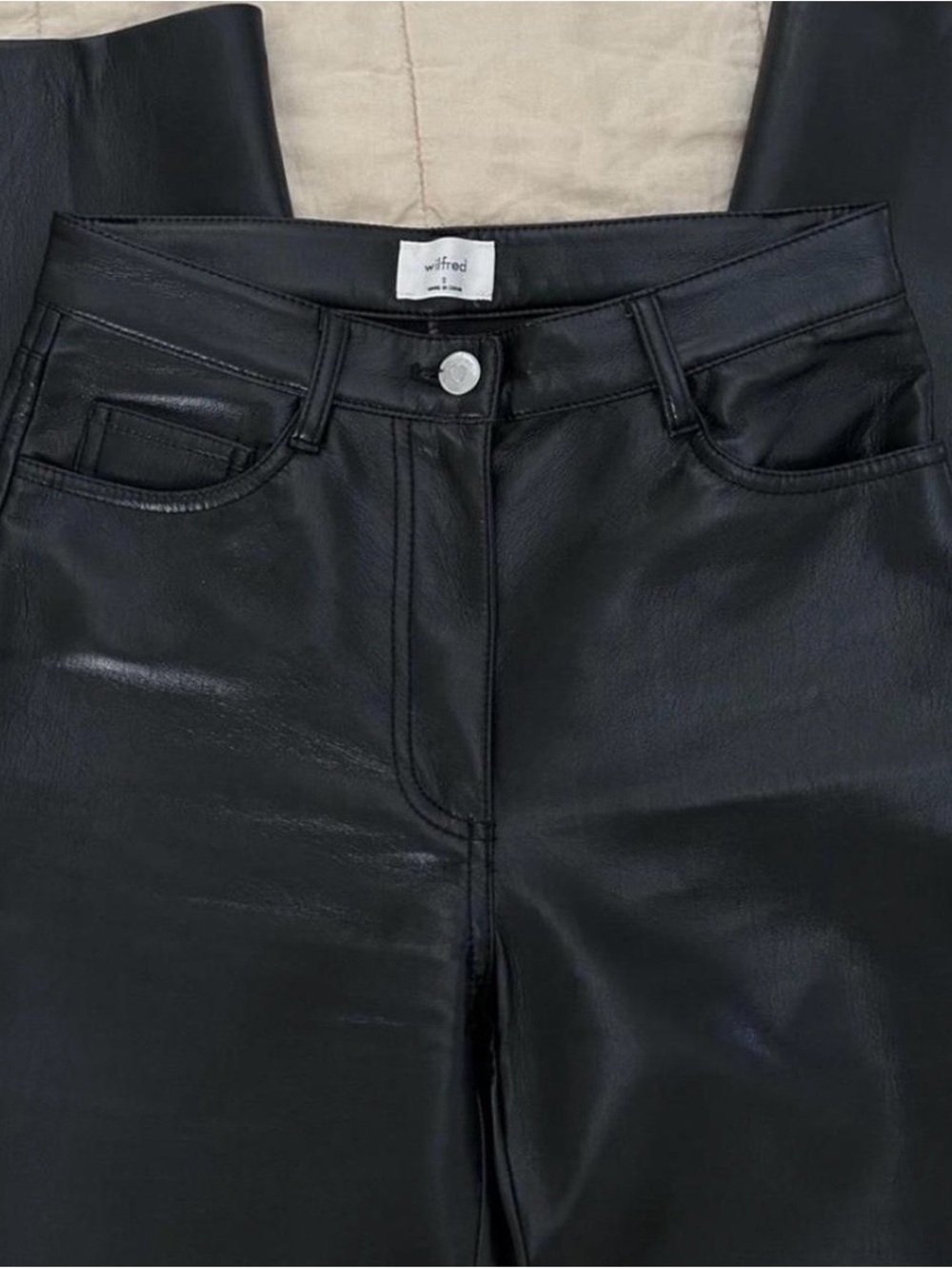 Wilfred Black Faux Leather Straight-Leg Pants